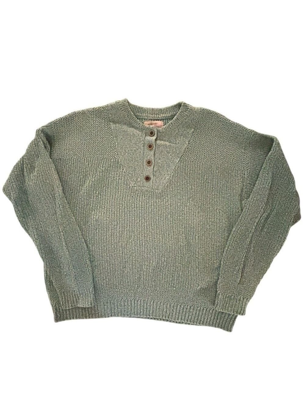 Natural Reflections Whittier Peak Cotton Blend Henley Sweater Green Plus XXL